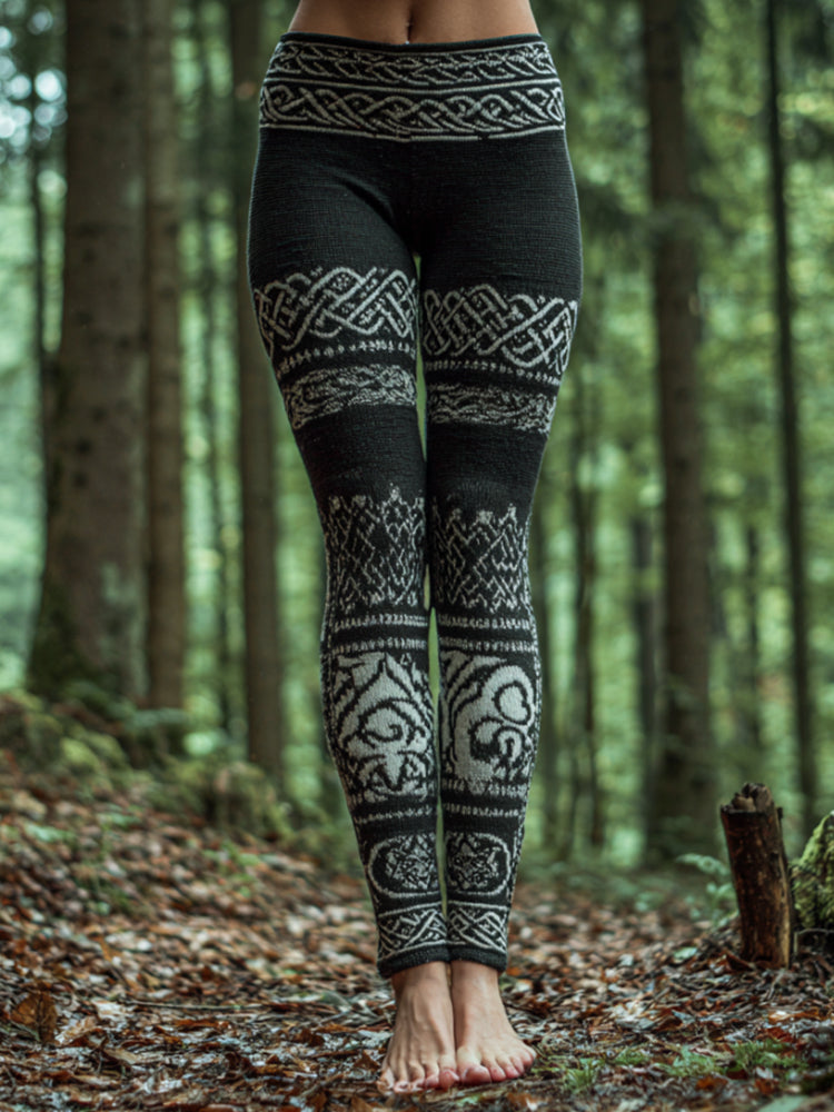 Vintage Viking Style Celtic Knot Viking Runes Distressed Leggings