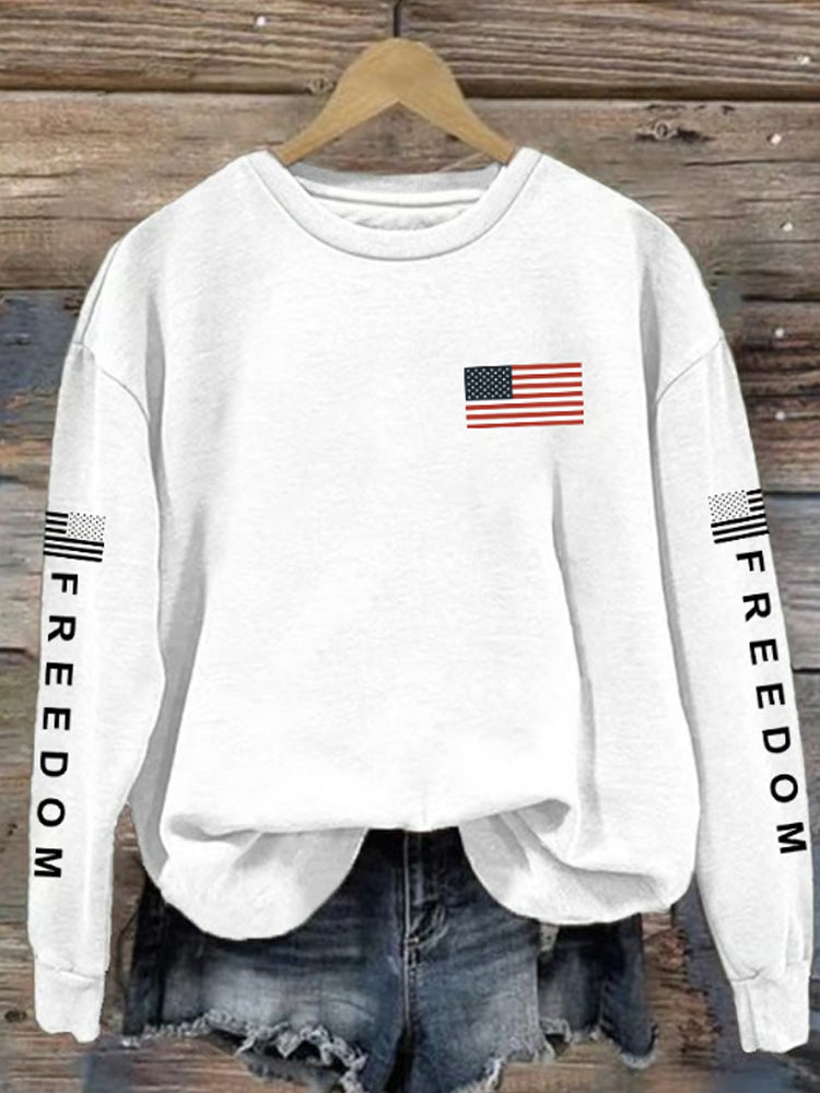 Women's Freedom American Flag Print Sweatshirt