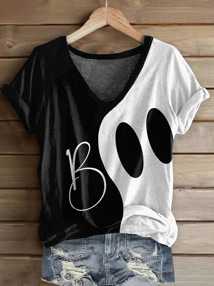Women's Halloween Boo Print T-shirthirt