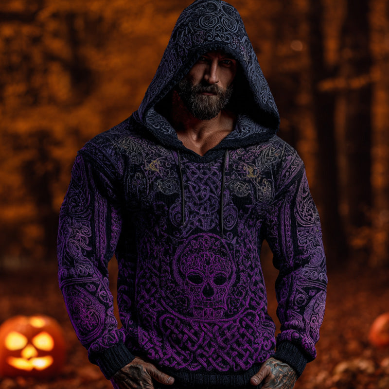 Men's Vintage Halloween Skull Knit Hoodie Sweater