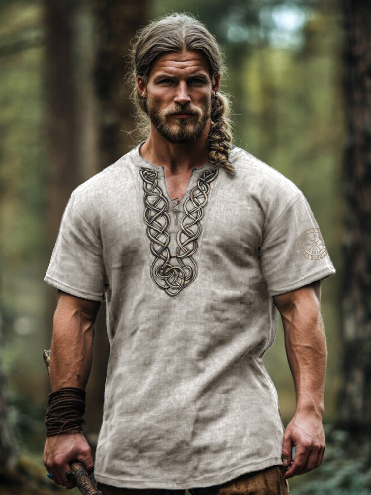 Men's Vintage Viking Celtic Knot Art Linen Shirt