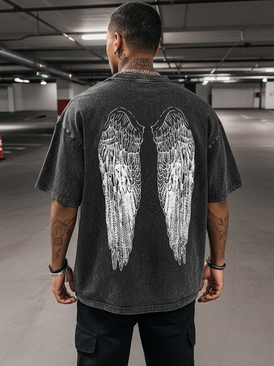 Y2k Angel Wings Gothic Dark Vintage Graphic Acid Washed T-shirt