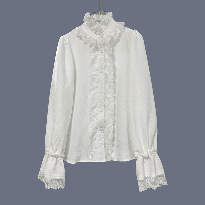 Women's Retro Lace Cotton And Linen Long-sleeved Shirt