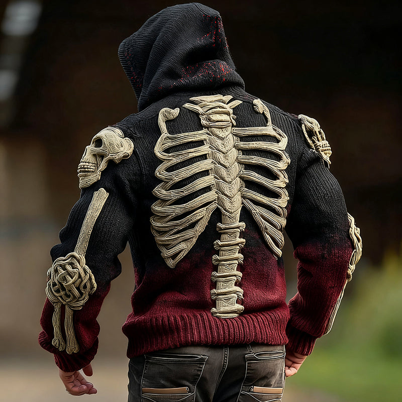 Viking Skeleton Human Anatomy Celtic Gradient Knit Zipper Up Hooded Cardigan