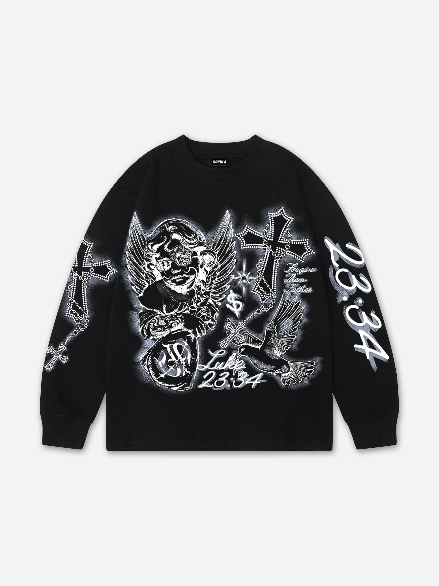 Angel Cross Graffiti Street Graphic Long Sleeved T-shirt