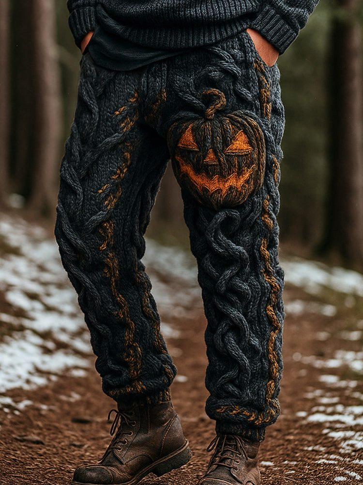 Halloween Spooky Pumpkin Emoji Men's Knit Loose Pants