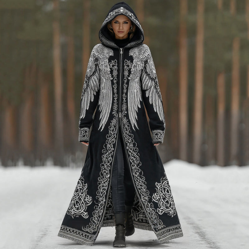 Women's Viking Style Wings Celtic Knot Art Cardigan Knit Hoodie Sweater