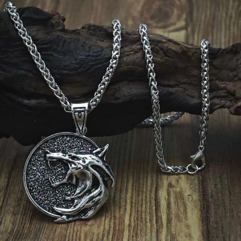 Viking Wolf Head Pendant Necklace