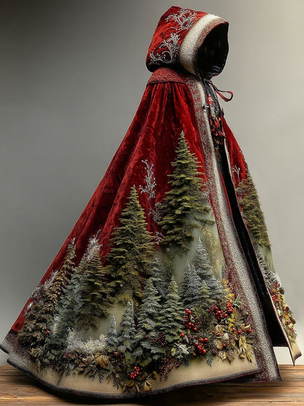 Christmas Tree Holly Fruit Flowers Unisex Hooded Cape Cloak