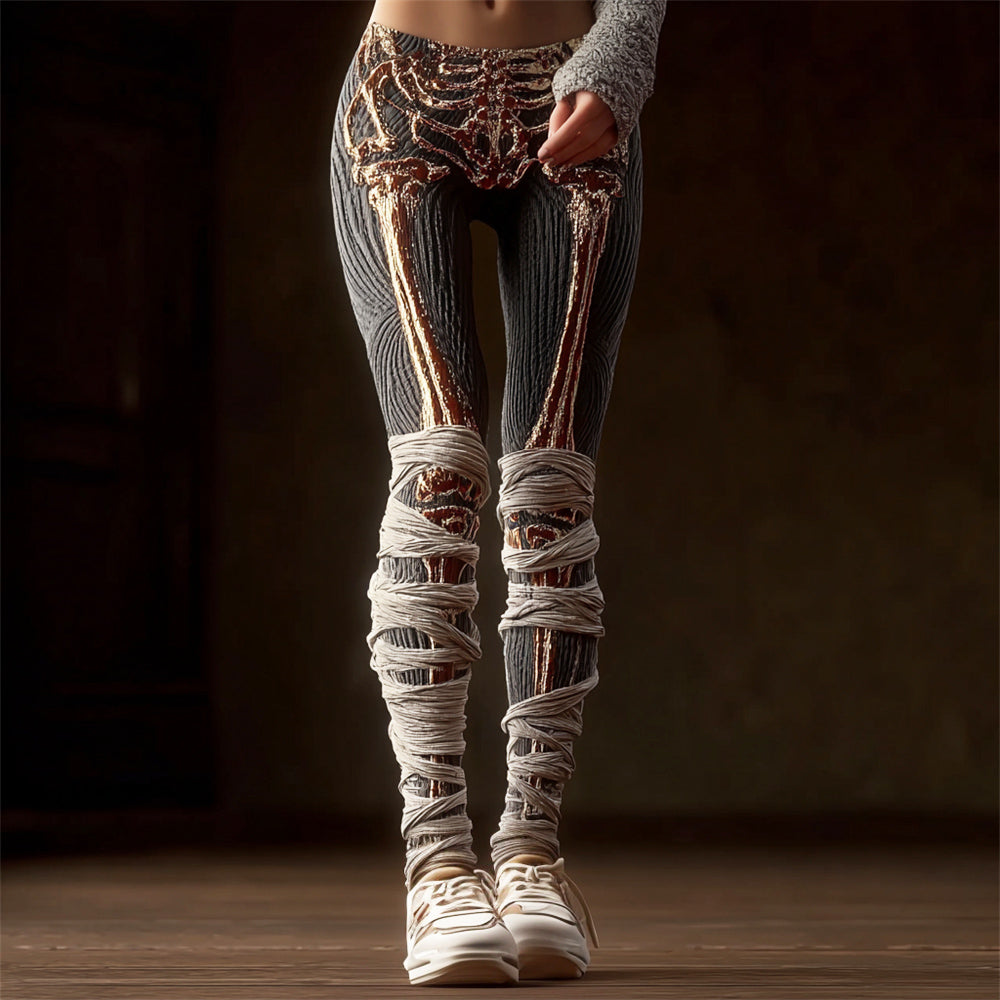 Halloween Metal Skeleton Bandage Art Women's Knit Leggings