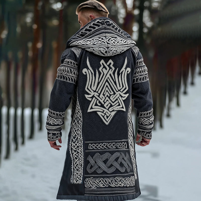 Men's Viking Celtic With Rune Totem Printed Hooded Sweater Jacket