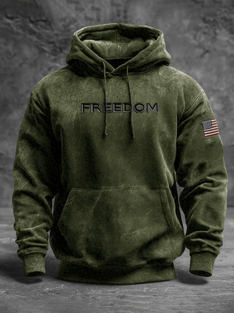 Men's Casual Freedom Print Long-sleeved Hooded Sweatshirt