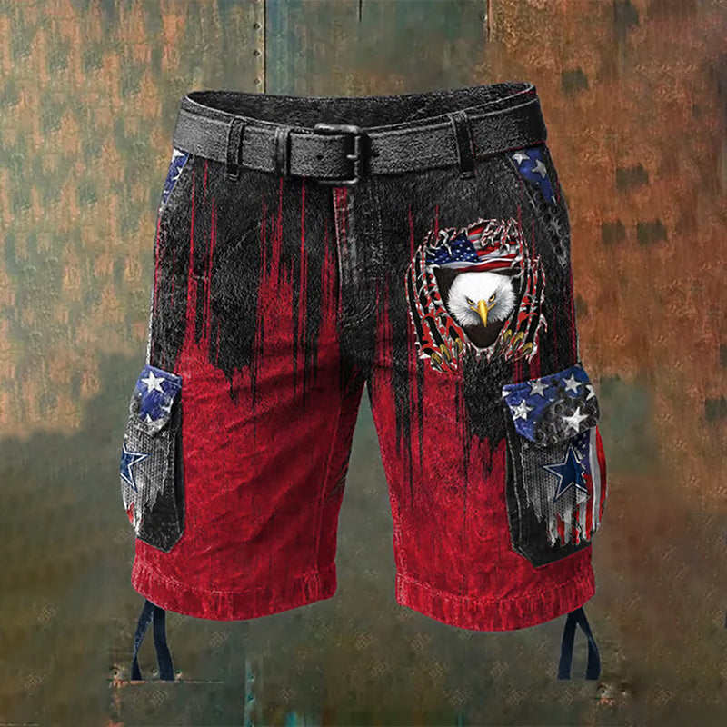 Men's Vintage Independence Day Print Cargo Shorts
