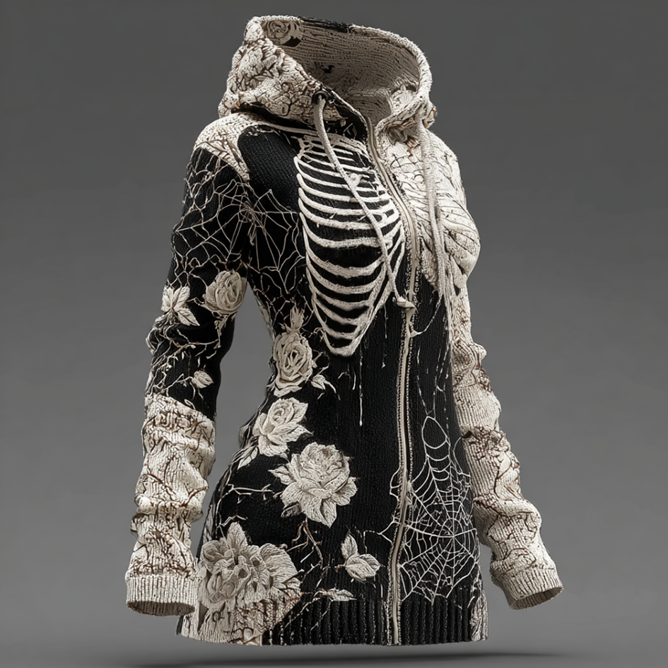 Ladies' Halloween Line Art Dark Style Knit Sweater Jacket