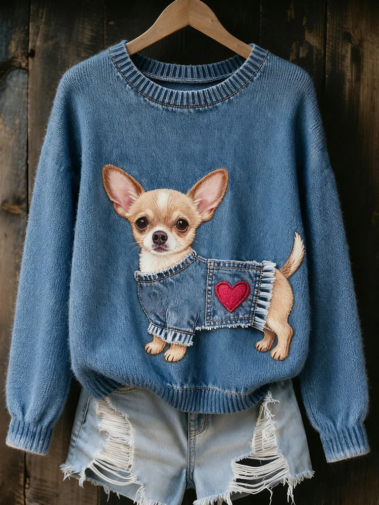 Women's Vintage Art Animal Print Cozy Knit Sweater