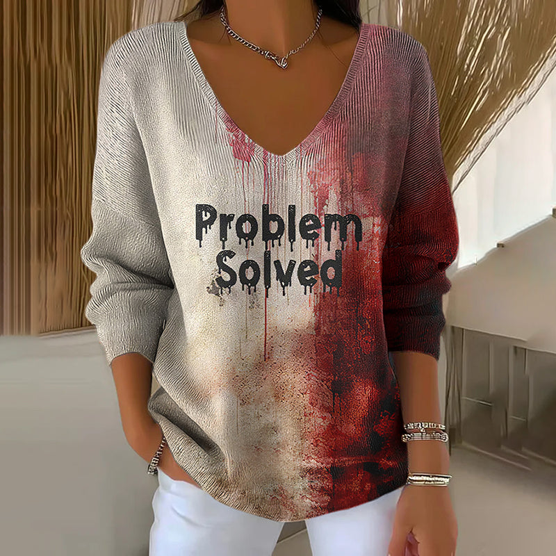 Classic Halloween Problem Solve Art Inspired V Neck Cozy Knit Sweater