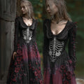 Vintage Skeleton Red Roses Gradient Flowy Linen Maxi Dress