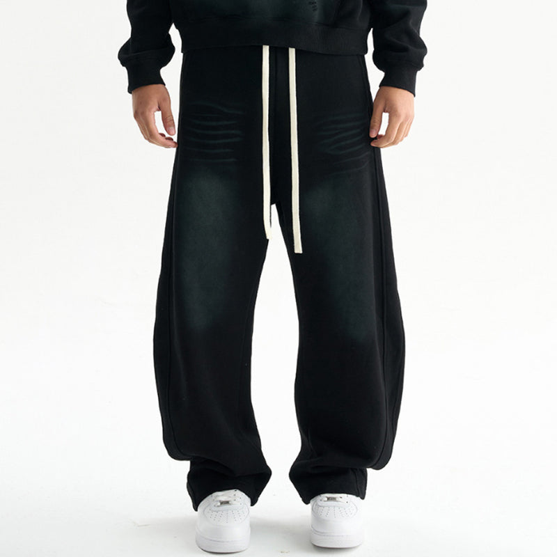 Vintage Washed, Distressed, Spray-painted, Loose-fitting, Curved Blade Athletic Sweatpants