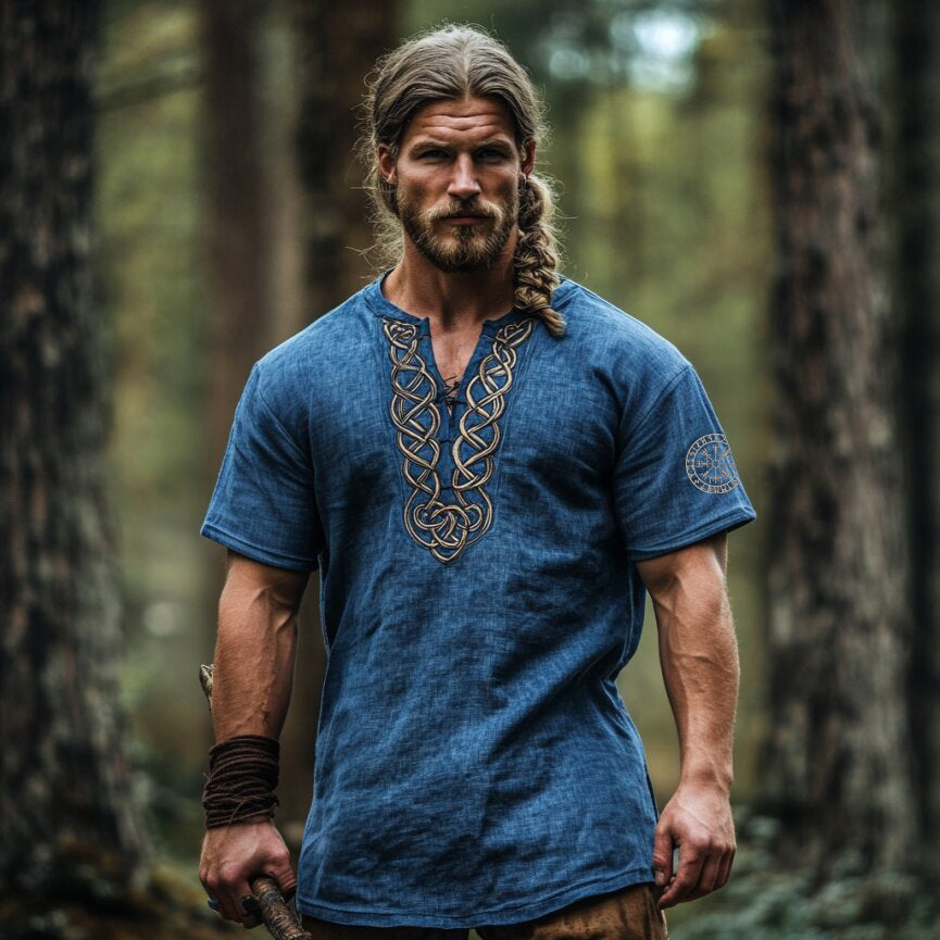 Men's Vintage Viking Celtic Knot Art Linen Shirt