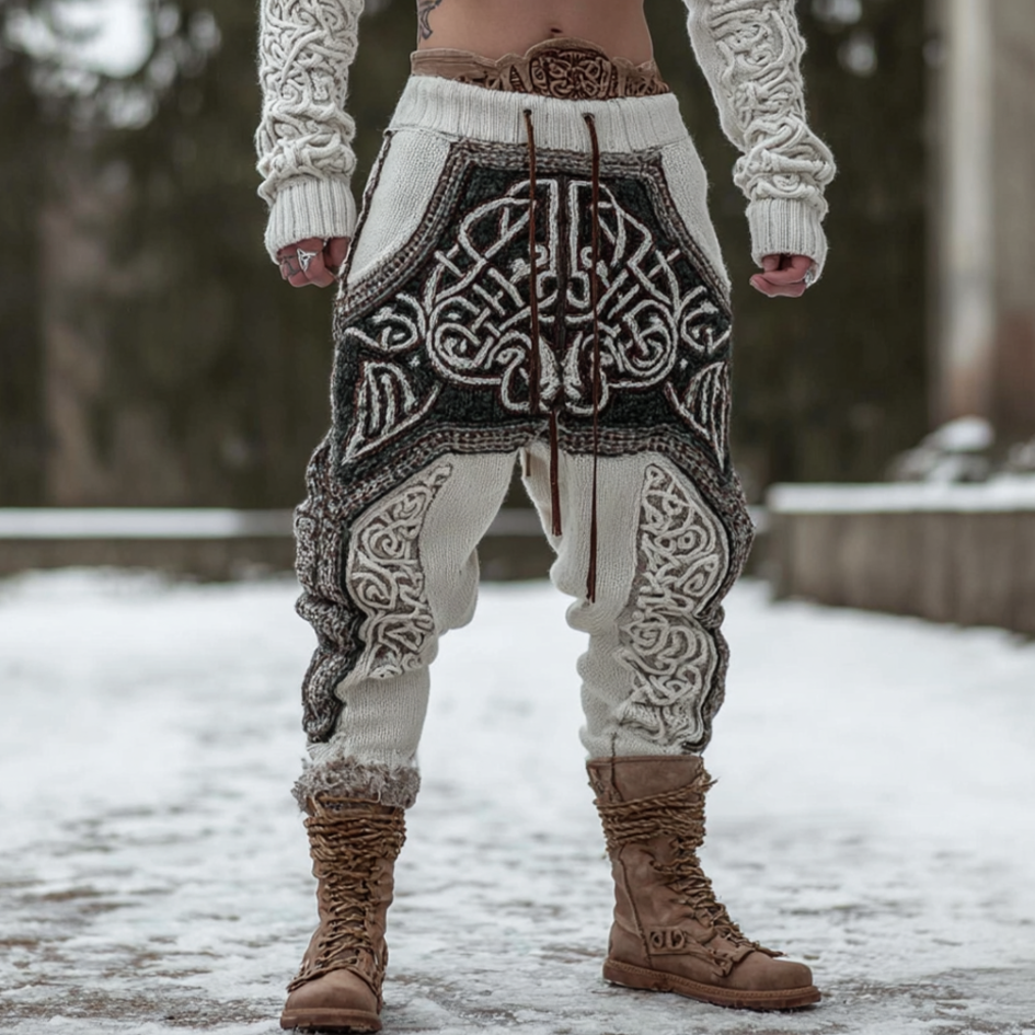 Viking Retro Style Men's Winter Warm Knitted Wool Pants