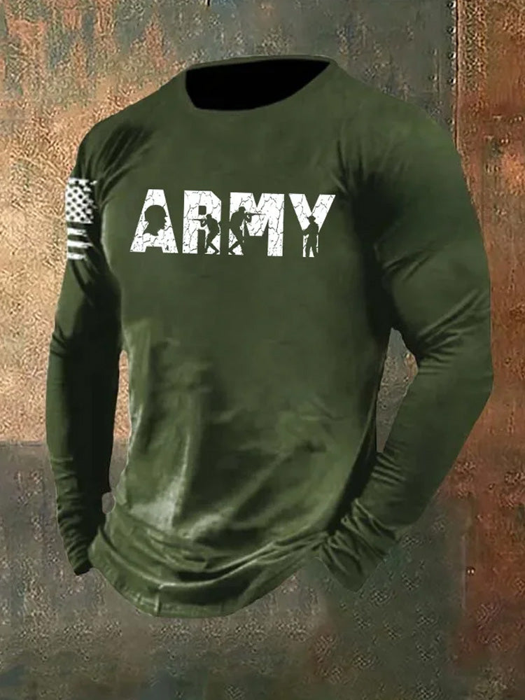 Men's Veterans Day Army Pattern Long Sleeve T-shirt