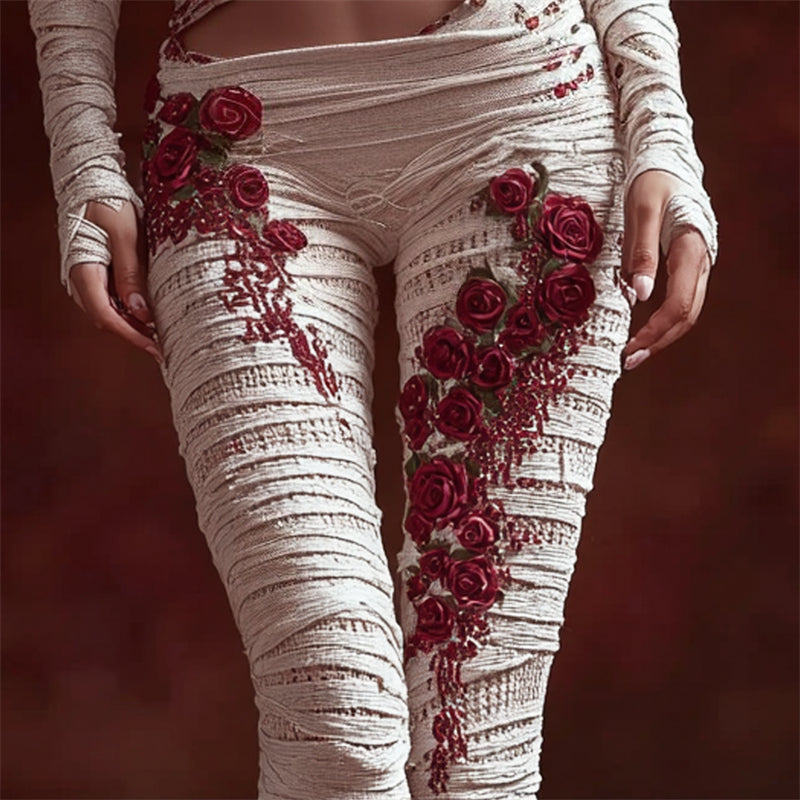 Halloween Bloody Roses Tangled Bandages Cozy Knit Leggings