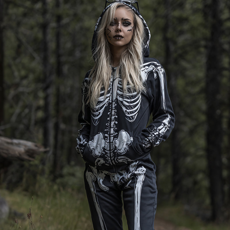 Women's Halloween Skeleton Pattern Two-piece Suit