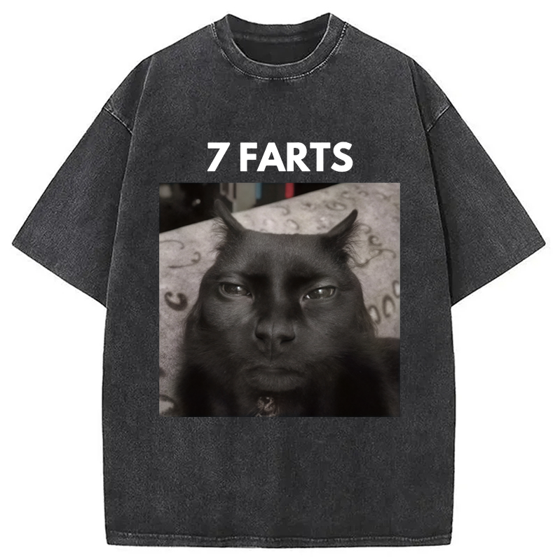 7 Farts Silly Meme Cat Washed T-shirt