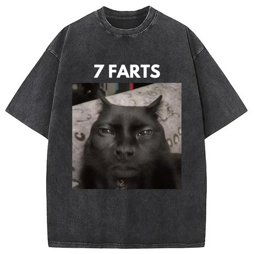 7 Farts Silly Meme Cat Washed T-shirt