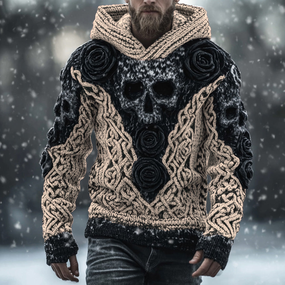 Men's Vintage Skull-print Hooded Sweater
