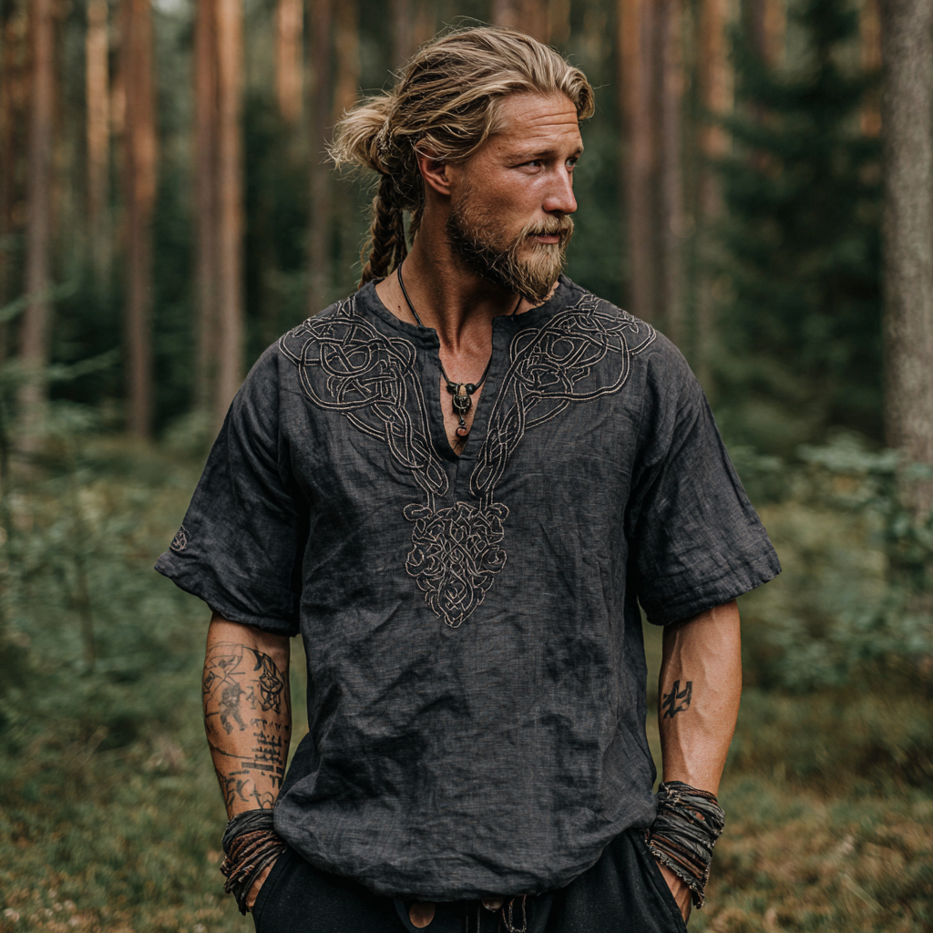 Men's Viking Knot Art Casual Linen Blend T-shirt