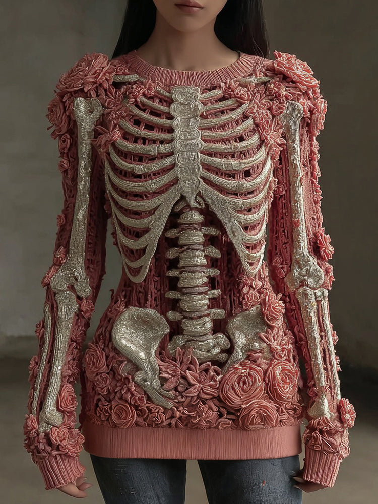 Halloween Skull Floral Knitted Warm Sweater