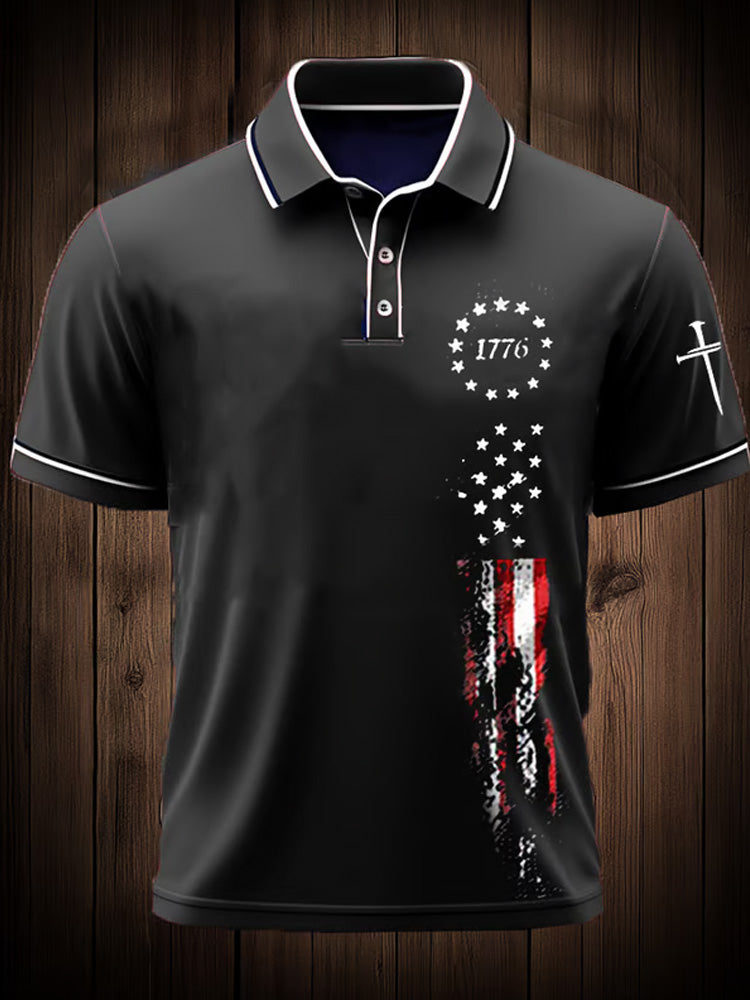Men's Independence Day Flag Print Casual Polo Shirt