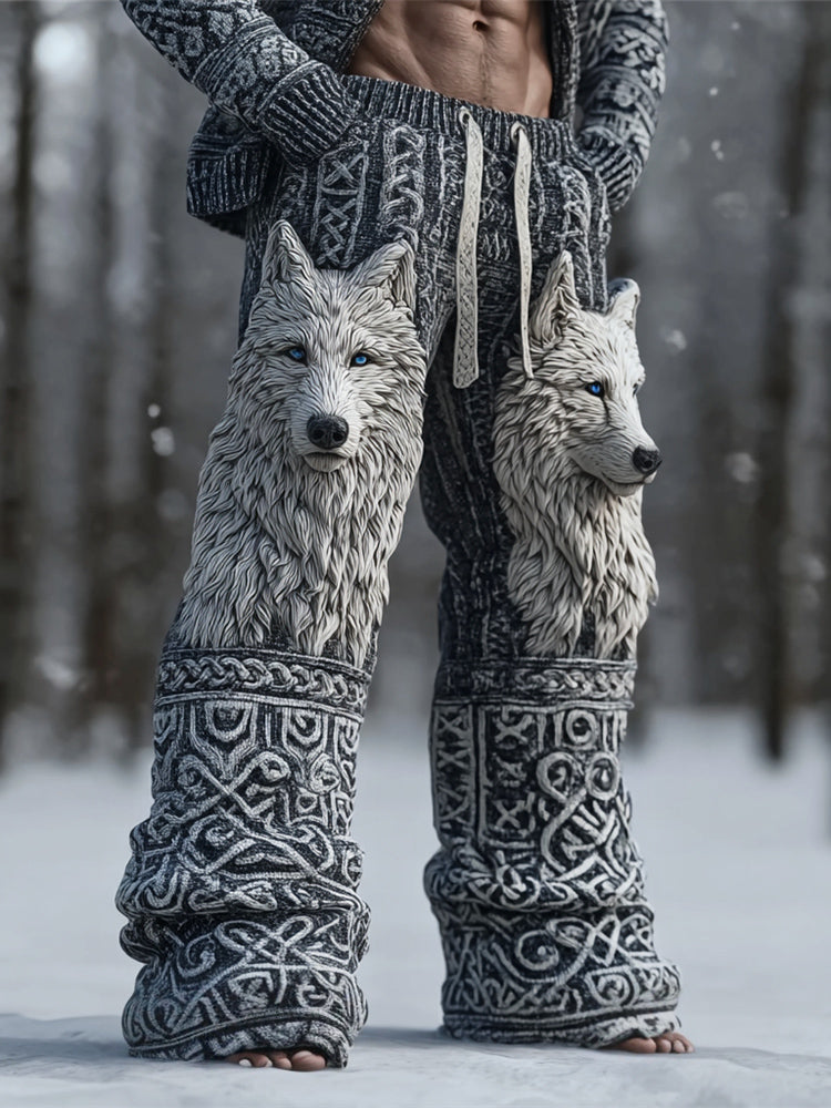 Viking Giant Wolf Totem Men's Knit Casual Pants