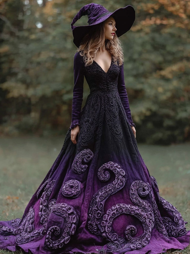 Halloween Spooky Tentacles Gradient Flowy Linen Maxi Dress