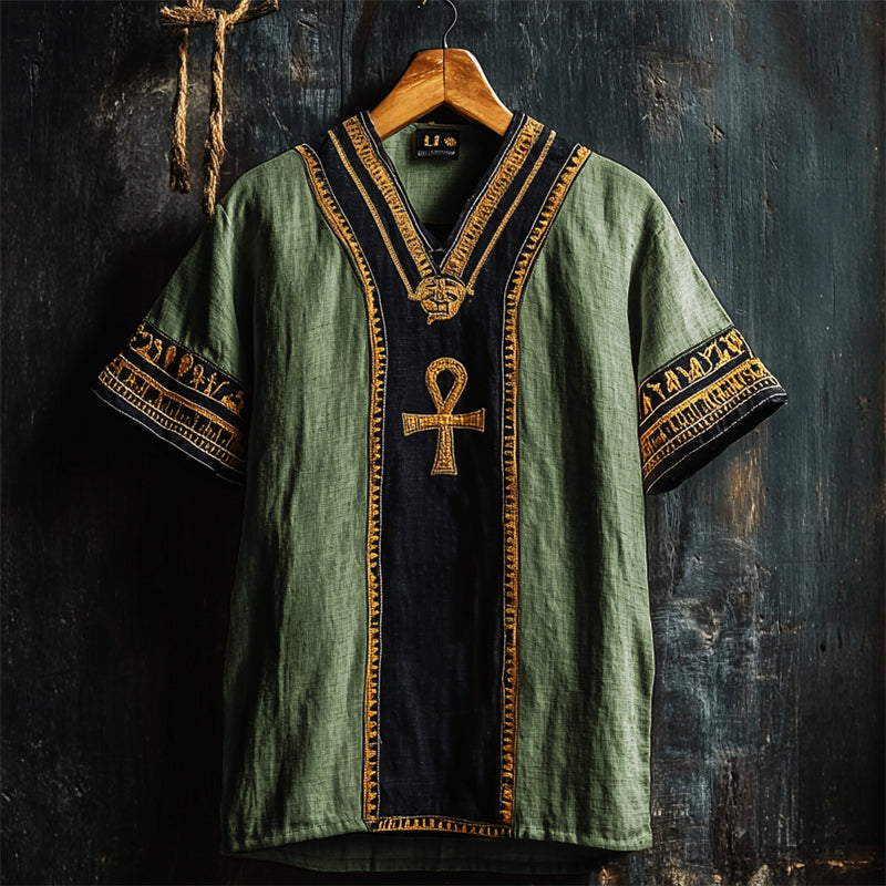 Ankh Ancient Egyptian Embroidered Linen Shirt