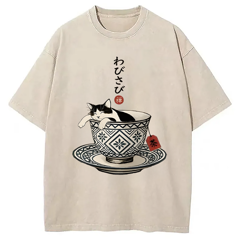 A Cozy Cat In A Teacup Washed T-shirt