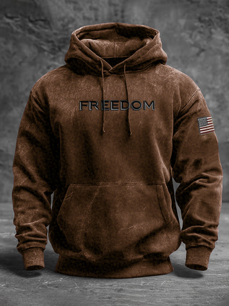 Men's Casual Freedom Print Long-sleeved Hooded Sweatshirt