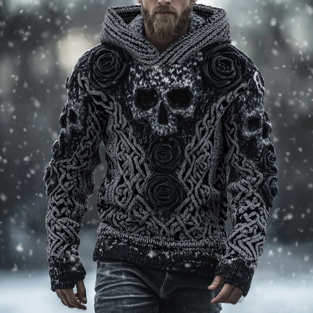 Men's Vintage Skull-print Hooded Sweater
