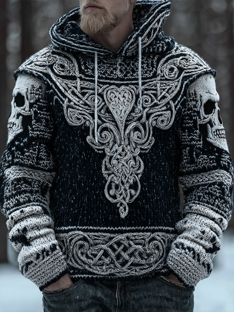 Viking Men's Hooded Knit Sweater For Halloween