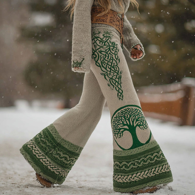 Women's Vintage Viking Tree Of Life Art Cozy Flared Pants