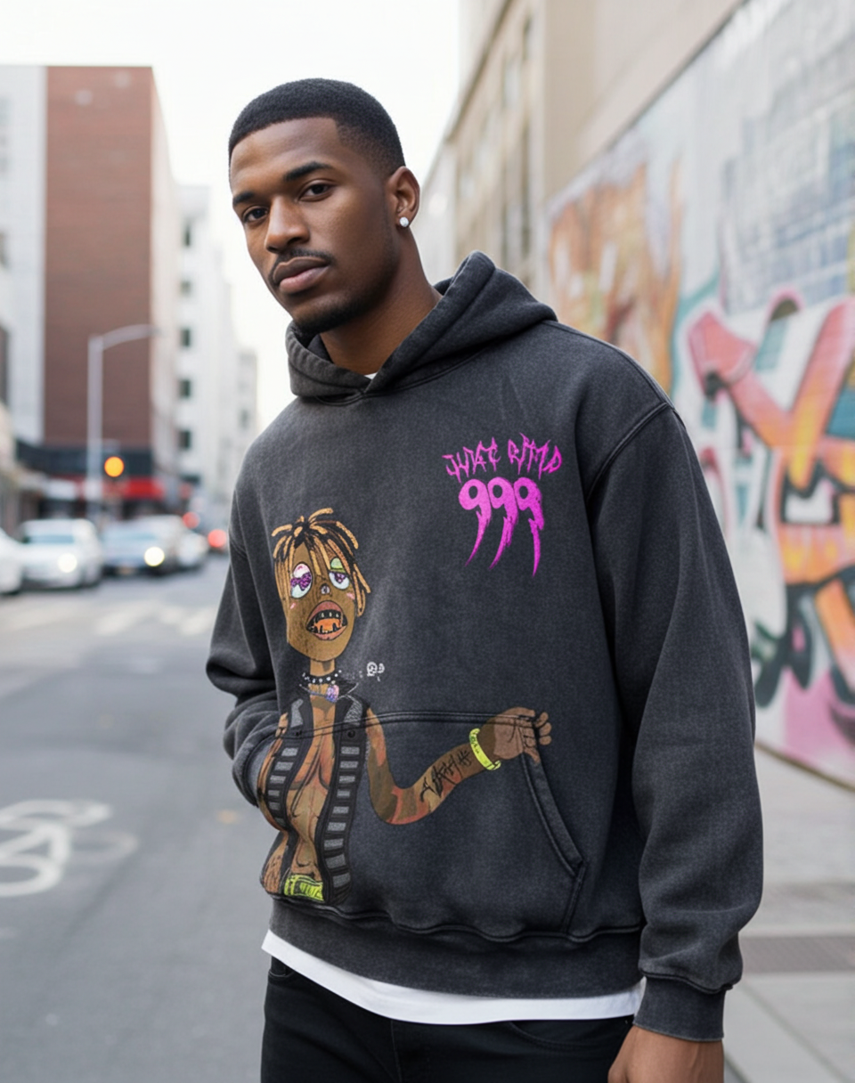 Vintage Juice Wrld Graphic Acid Wash Oversized Hoodie