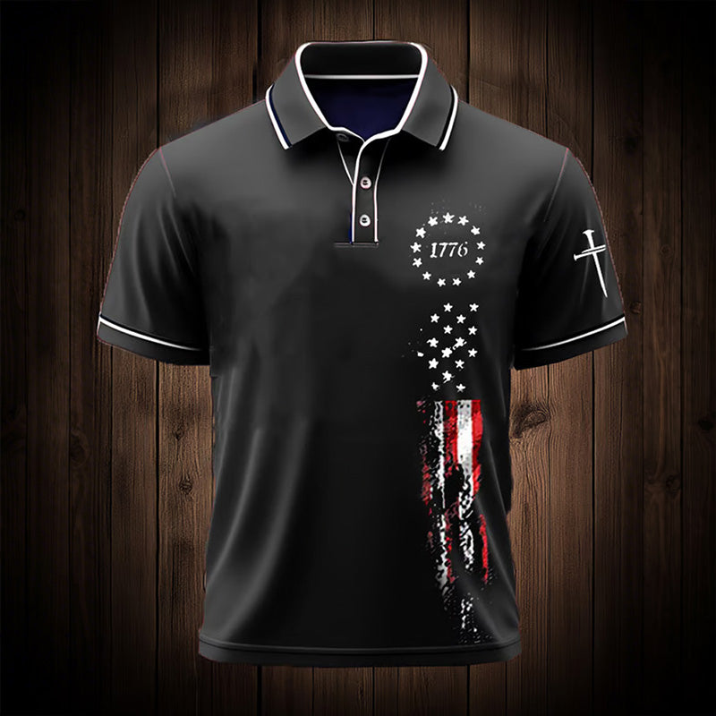 Men's Independence Day Flag Print Casual Polo Shirt