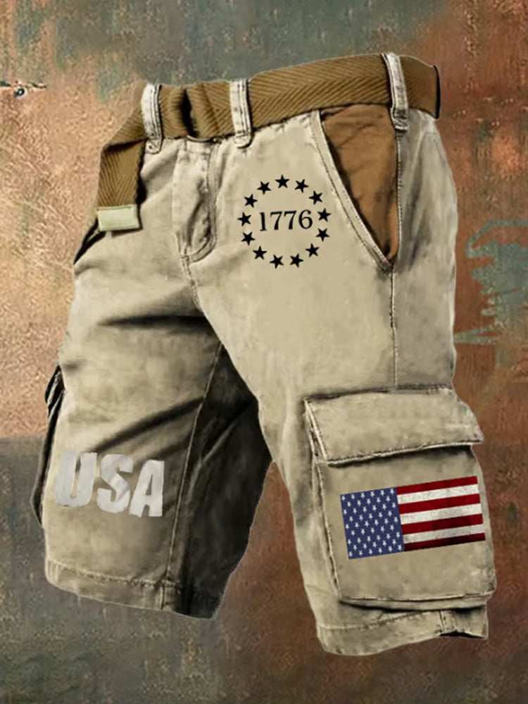 Men's Casual Independence Day Creative Flag Print Shorts