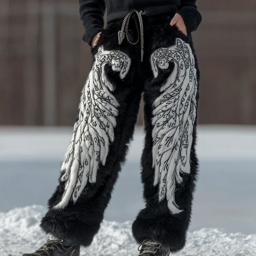 Women's Vintage Viking Celtic Knot And Wing Pattern Plush Pants