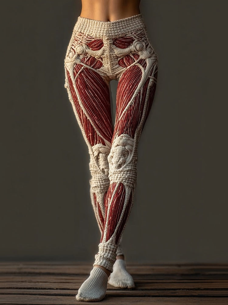 Halloween Vintage Muscle Anatomy Art Cozy Knit Leggings