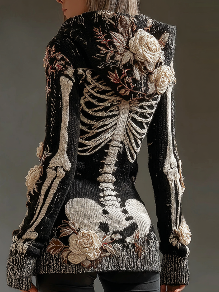 Ladies' Halloween Line Art Dark Style Knit Sweater Jacket