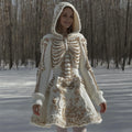 Women's Halloween Skeleton Anatomy Art Knitted Hooded Flared Dress