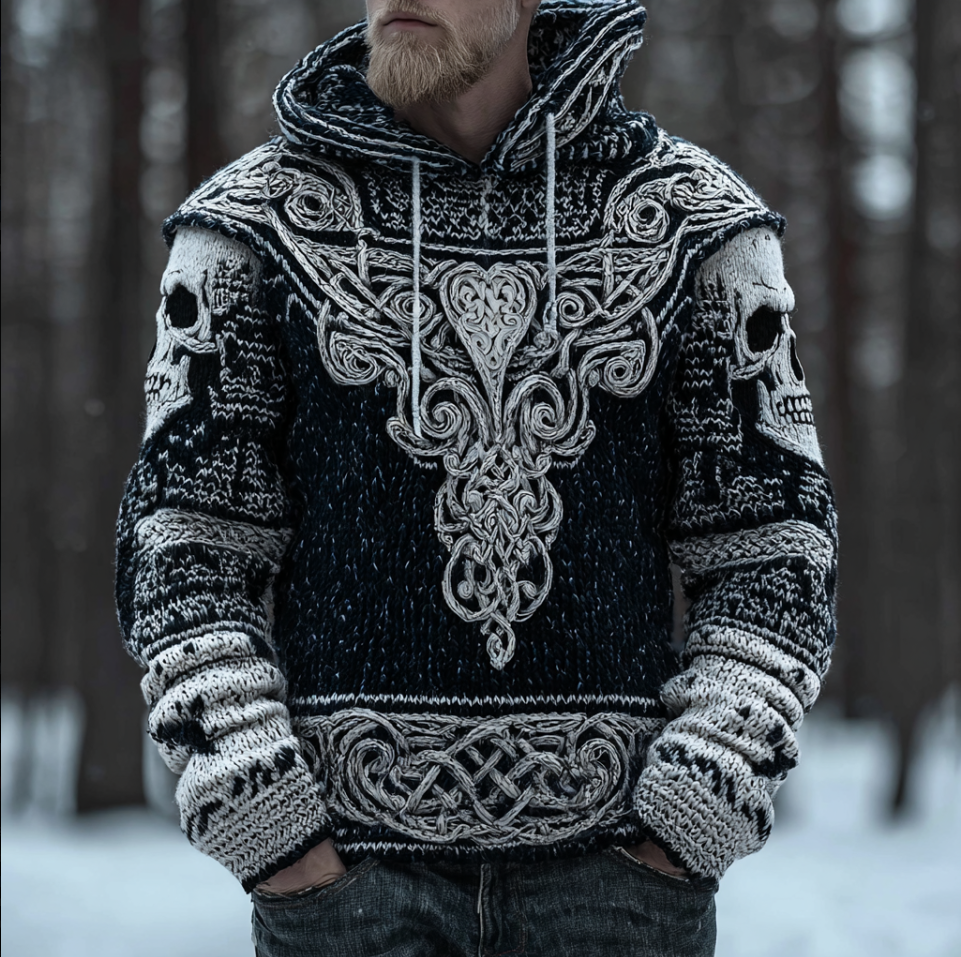 Viking Men's Hooded Knit Sweater For Halloween