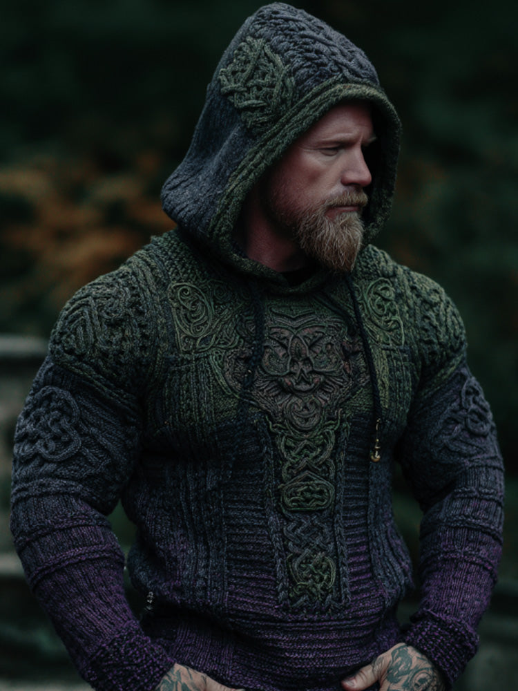 Men's Vintage Halloween Viking Embroidered Sweater